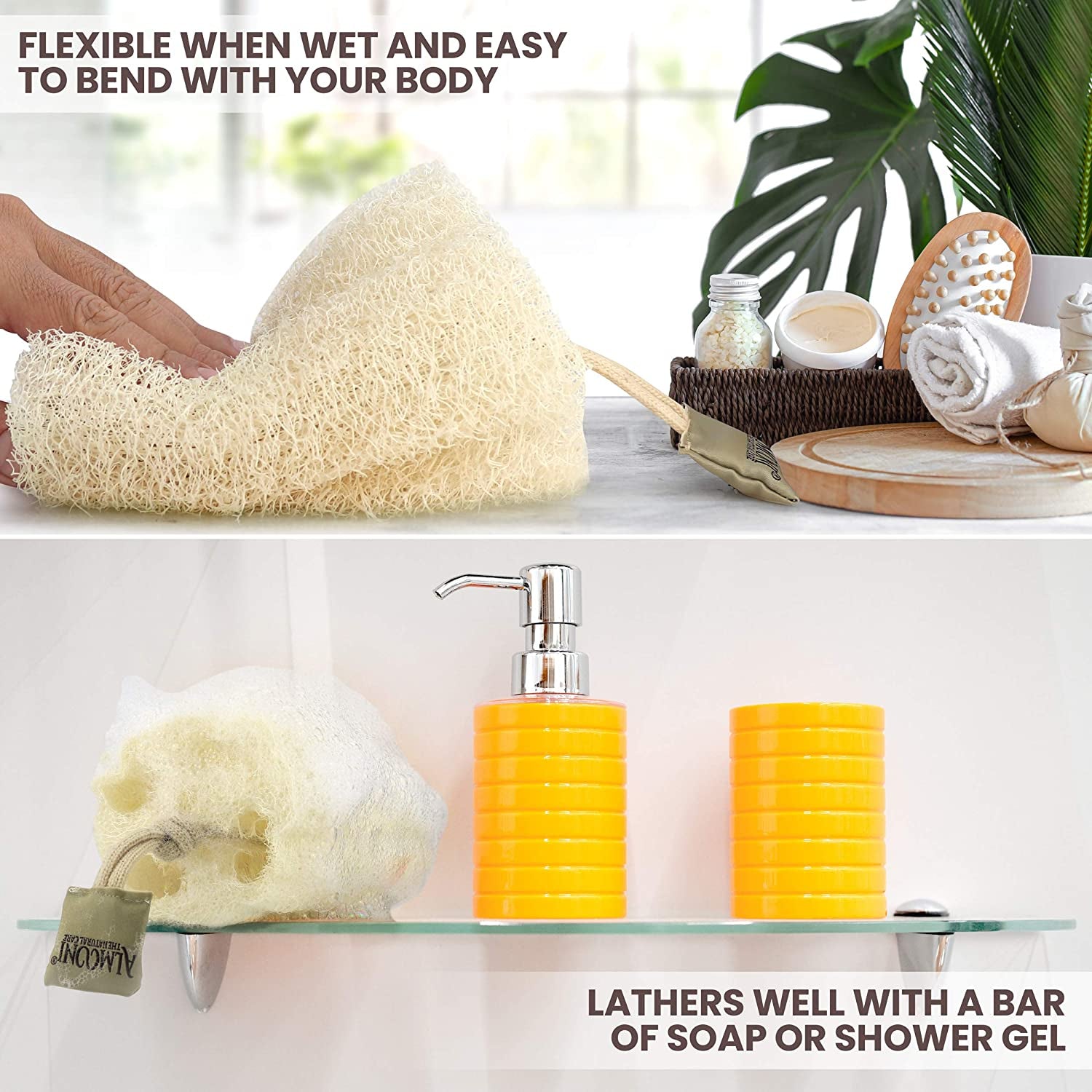 Egyptian Loofah Exfoliating Body Scrubber - Natural Shower Sponge for Men and Women, Ideal for Body and Face Cleansing - 3 Count Pack