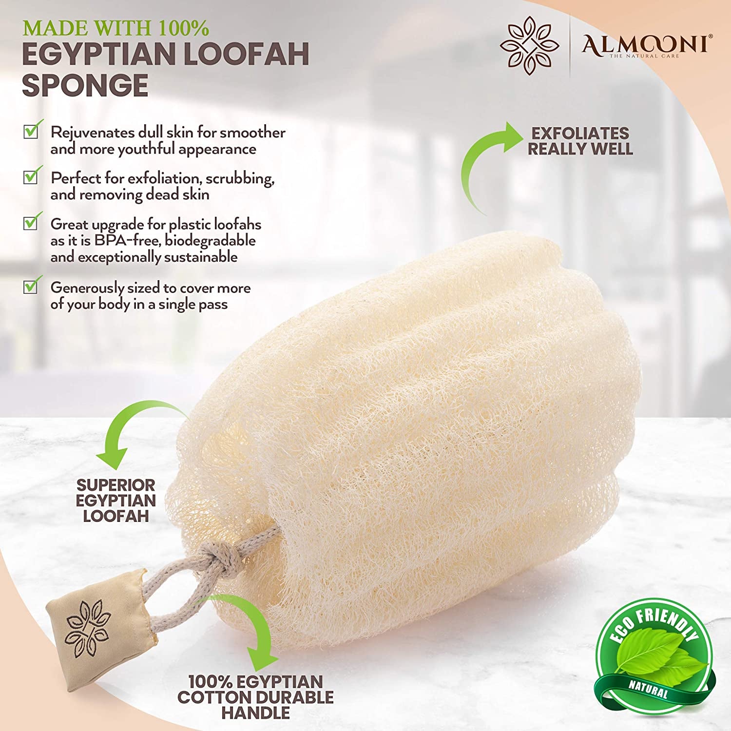 Egyptian Loofah Exfoliating Body Scrubber - Natural Shower Sponge for Men and Women, Ideal for Body and Face Cleansing - 3 Count Pack