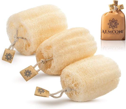Egyptian Loofah Exfoliating Body Scrubber - Natural Shower Sponge for Men and Women, Ideal for Body and Face Cleansing - 3 Count Pack